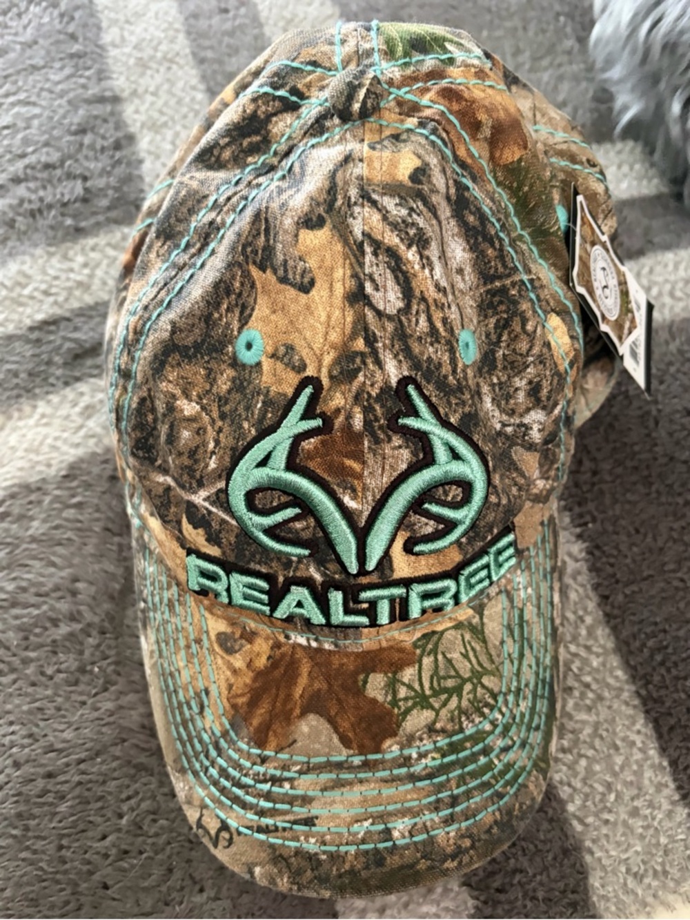 Realtree Camo Hat with Teal Stitching